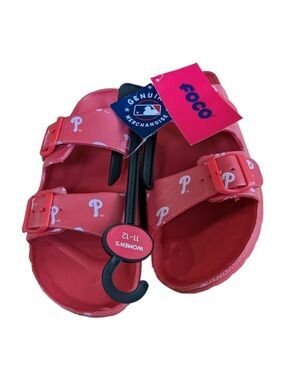 NEW FOCO Phillies Red double buckle plastic slides,size 9-10 Men, 11-12 Women